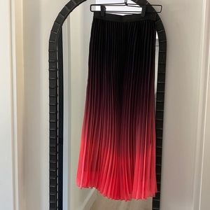 WD.NY Black to Red Ombre Pleated Midi Skirt